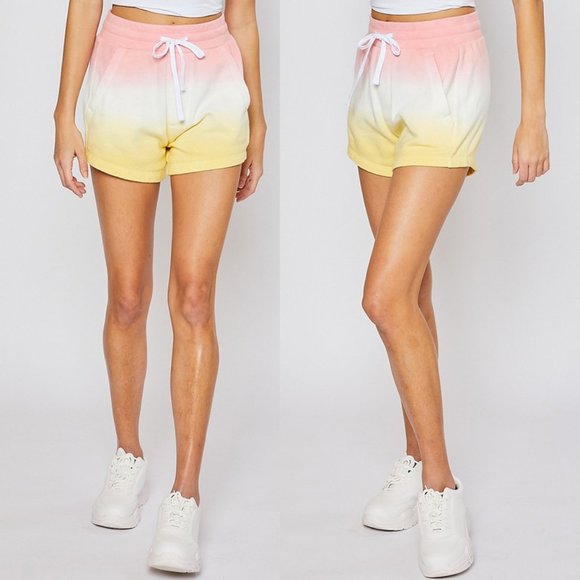 NEW Pink Lemonade Ombre Drawstring Sweat Shorts - Picture 2 of 8